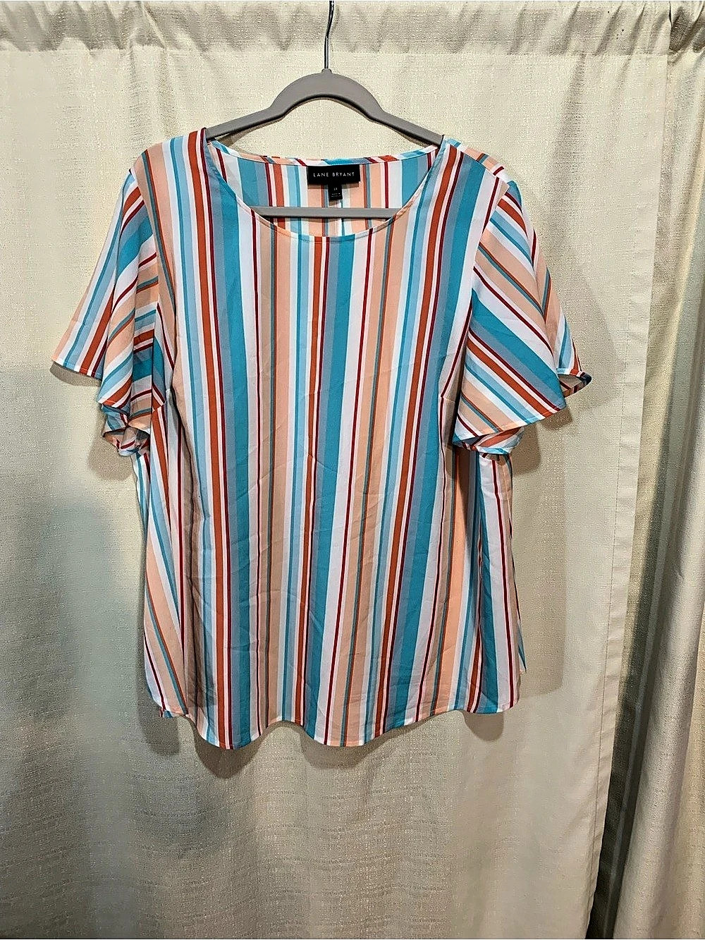 Lane Bryant Striped Flutter Sleeve Blouse in Blue & White Size 18 Like a4/115